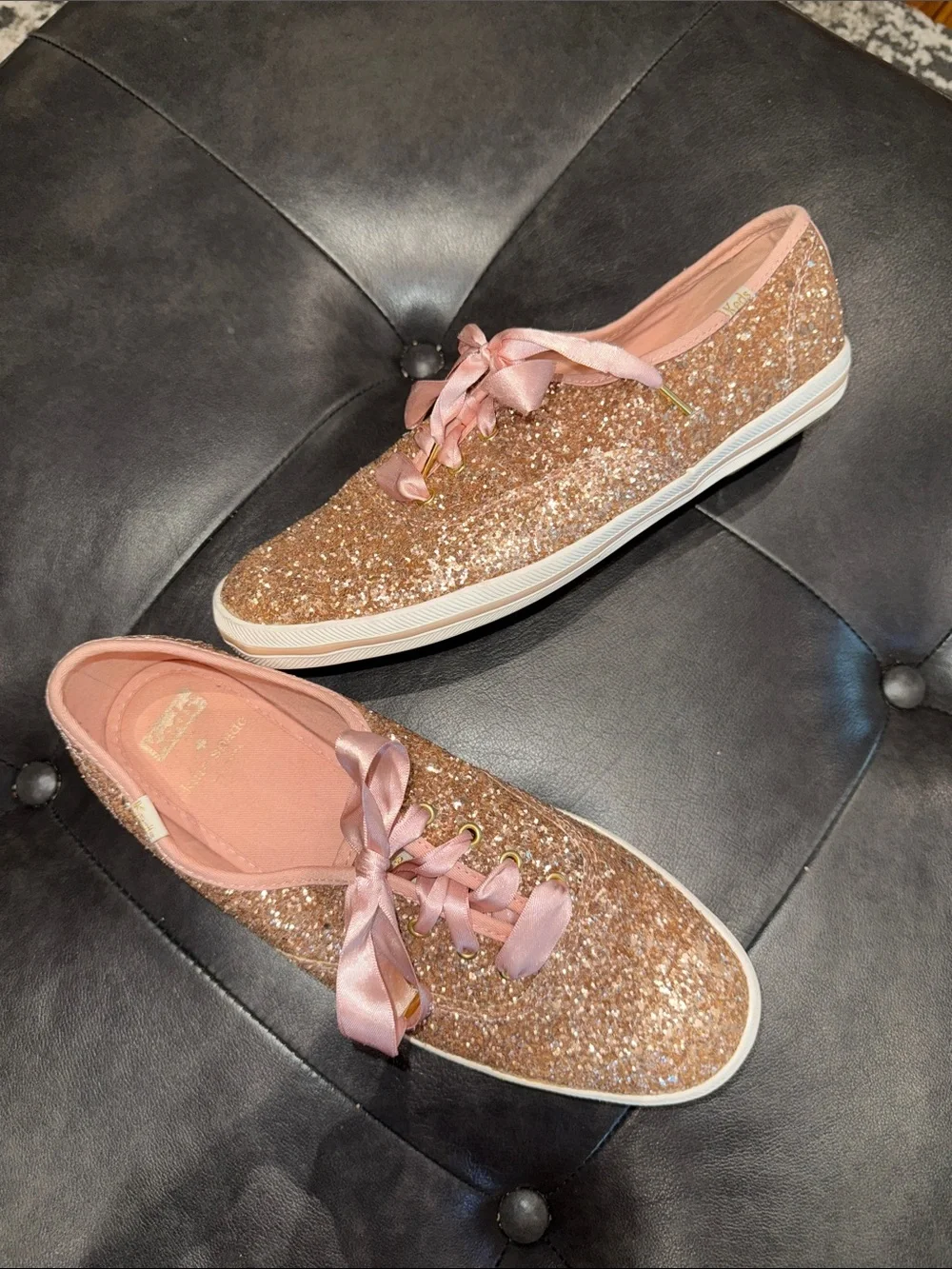 ♠️ Kate Spade Keds Tennis Shoes Rose Gold Glitter Women’s Size 9M